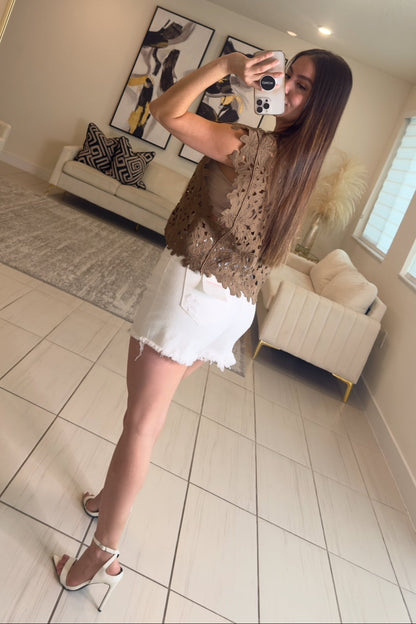 Romantic Embroidered Brown Top