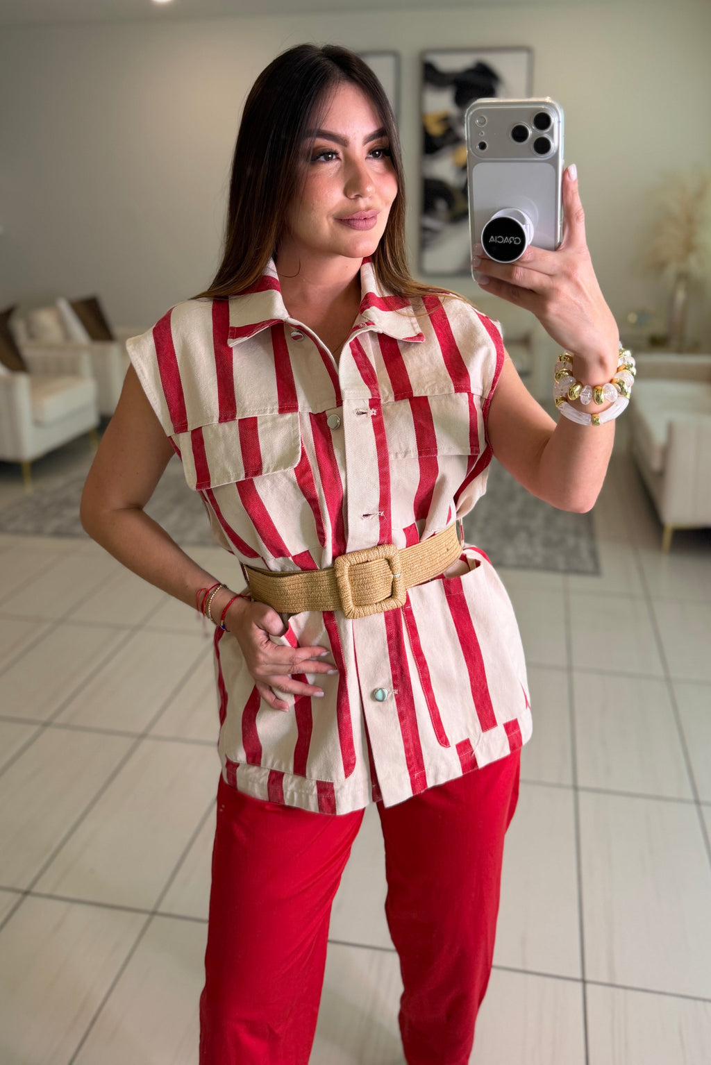 Divine Striped Red and Beige Jacket