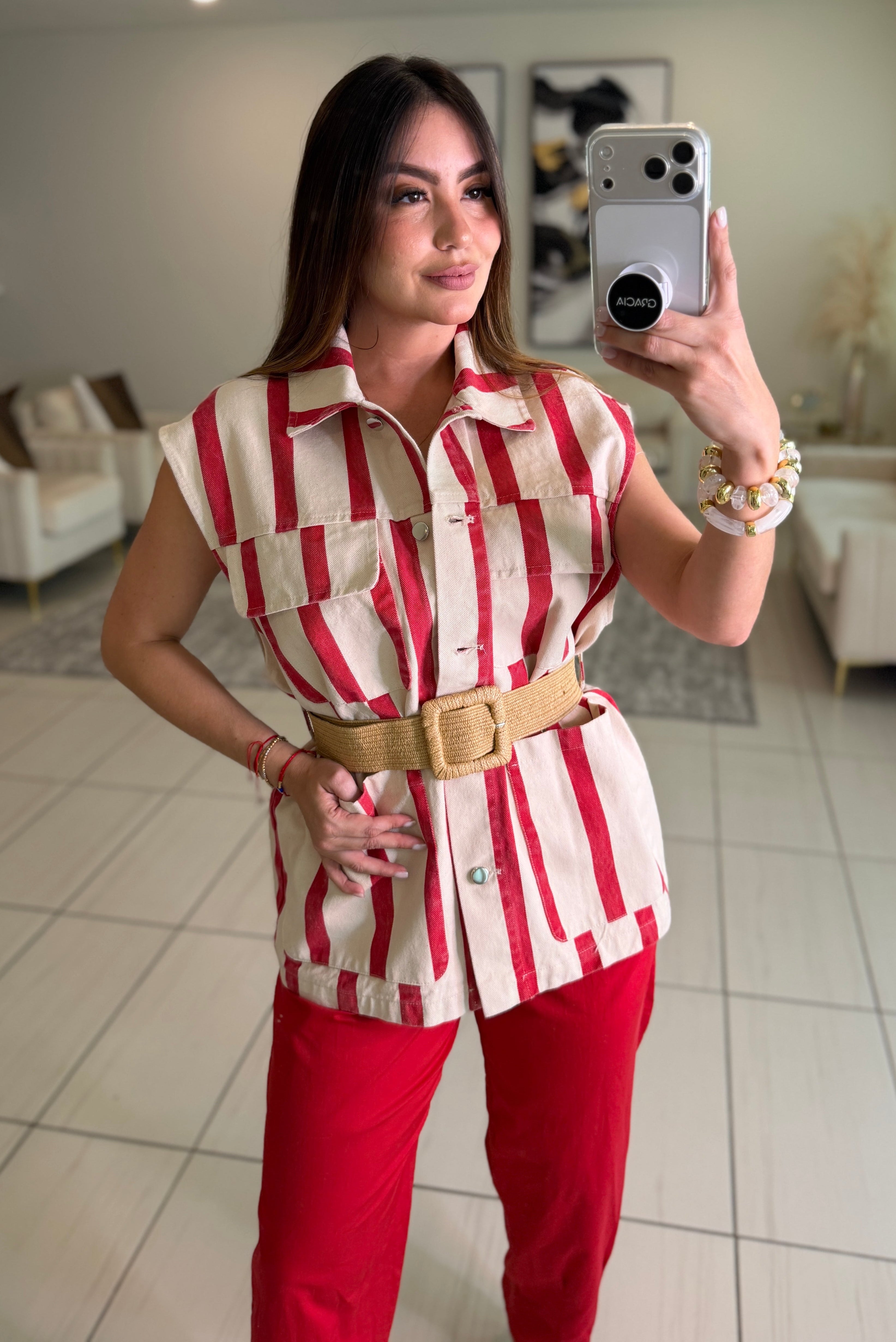 Divine Striped Red and Beige Jacket