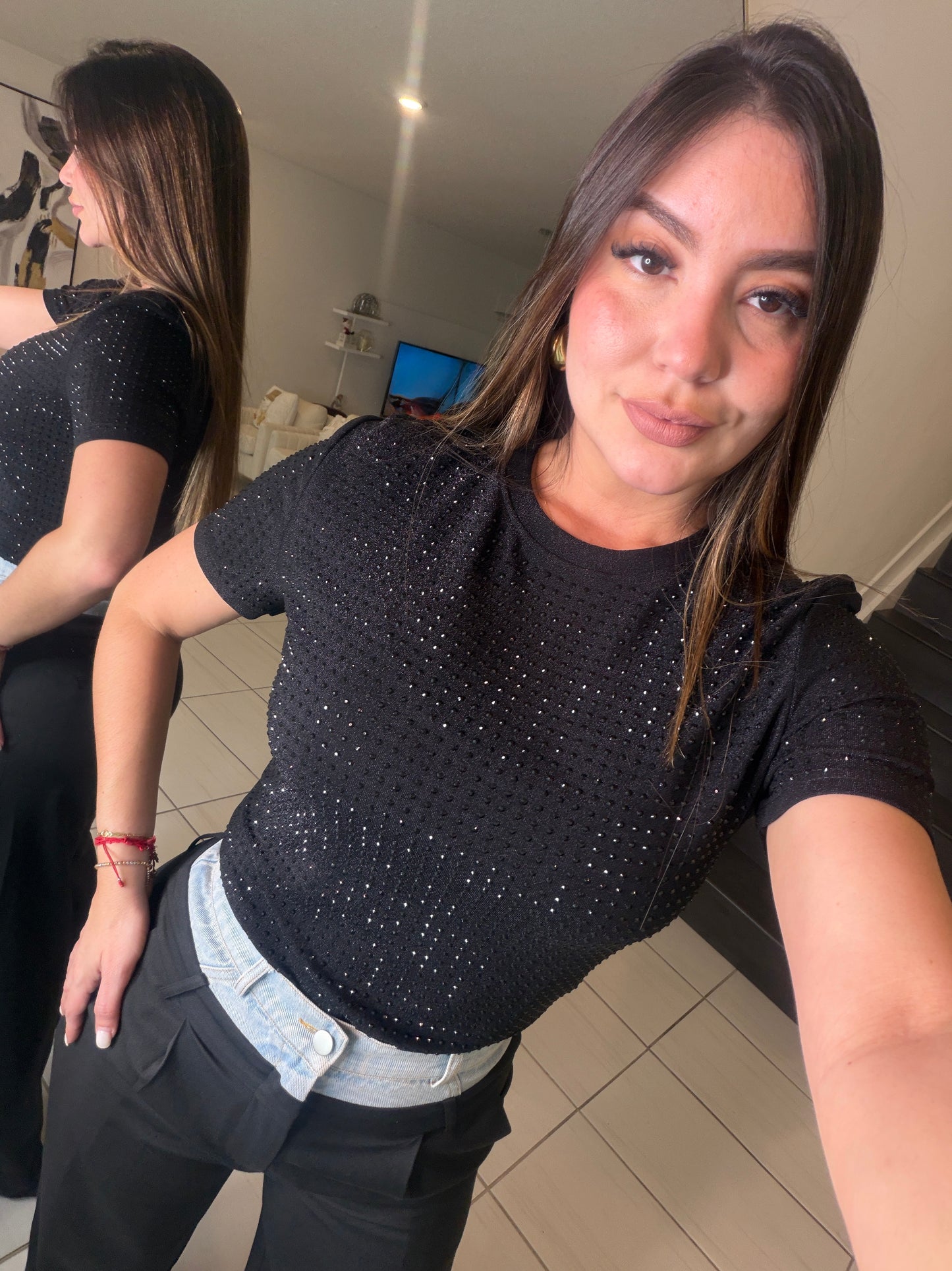Midnight Rhinestones Black Top
