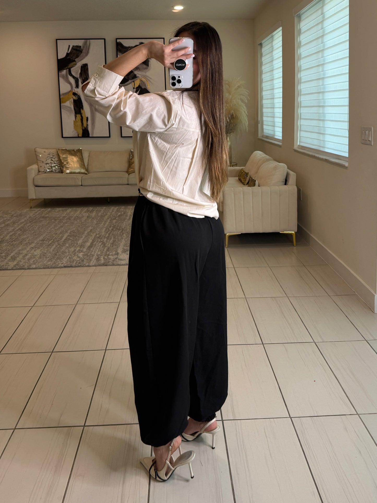 Parisian Stroll Beige Long-Sleeved Top