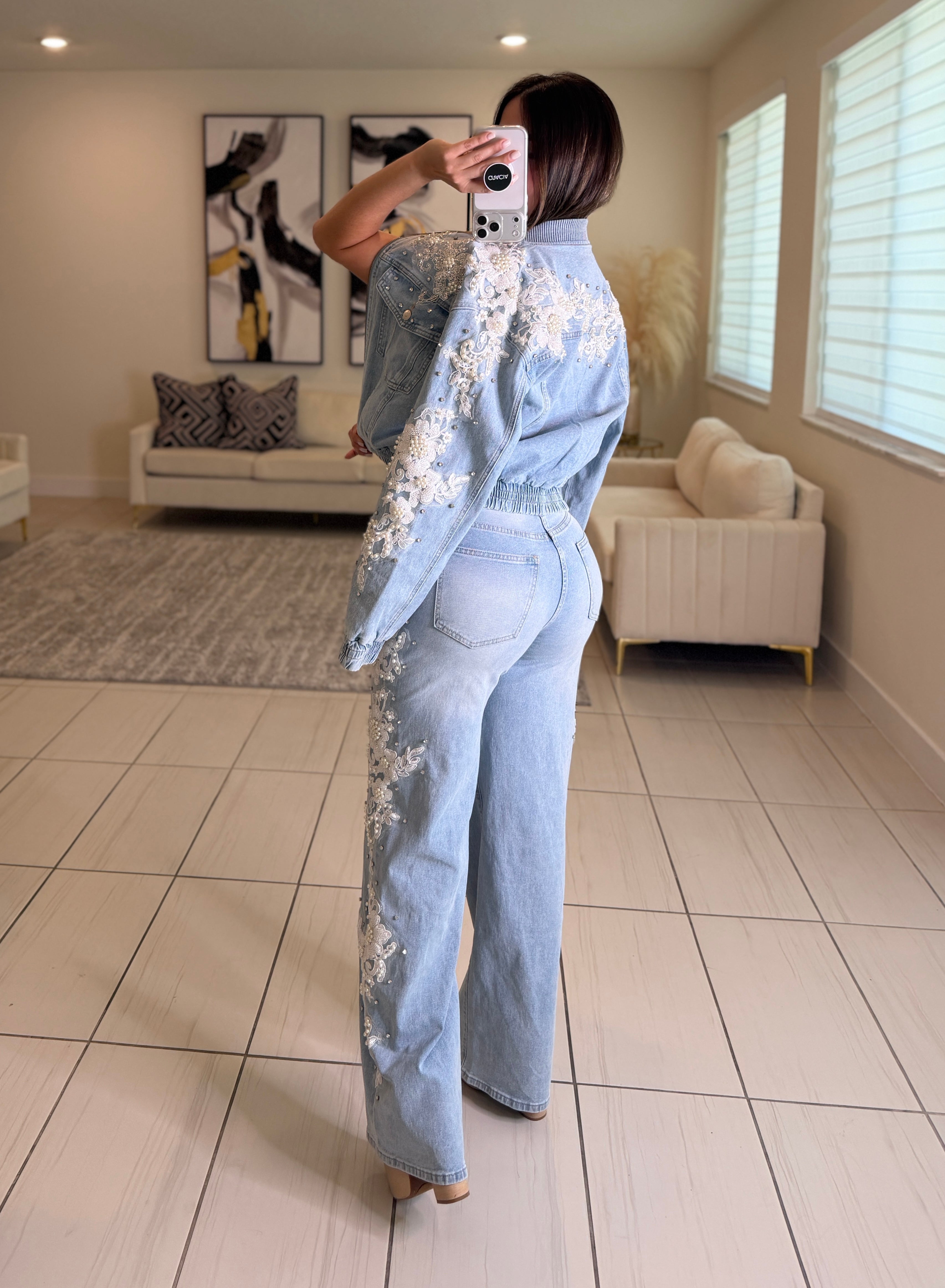 City Of Pearls Denim Pant Set