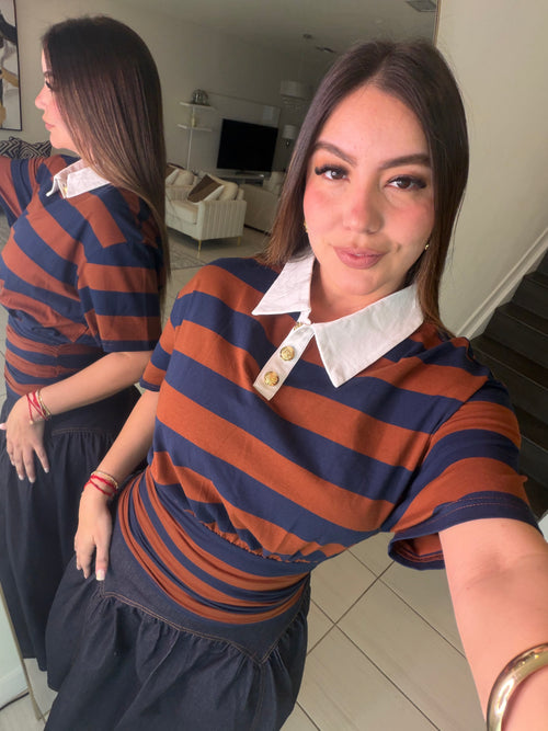 Sweet Stripes Brown and Blue Top