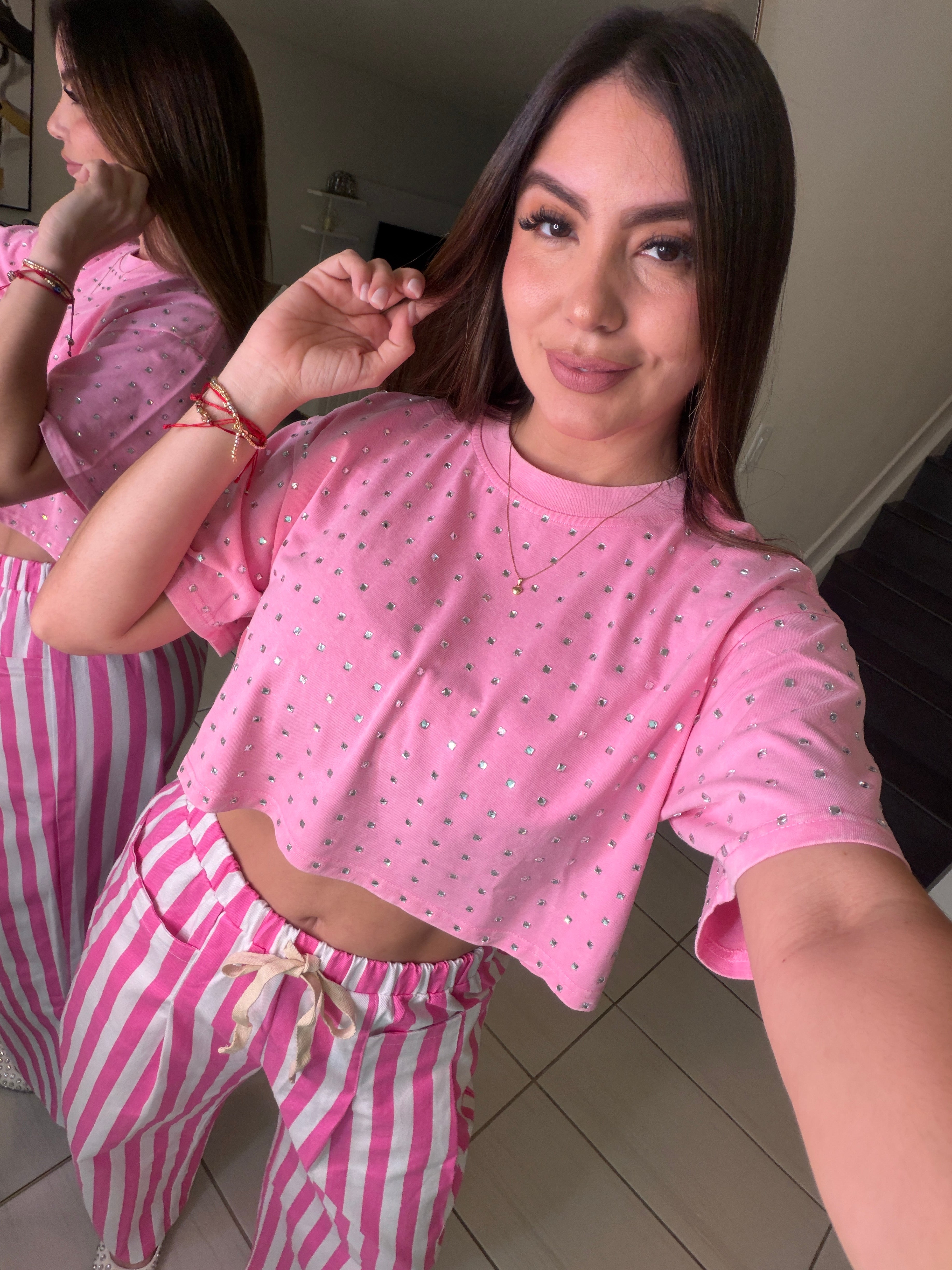 Glow Up Rhinestones Pink Top