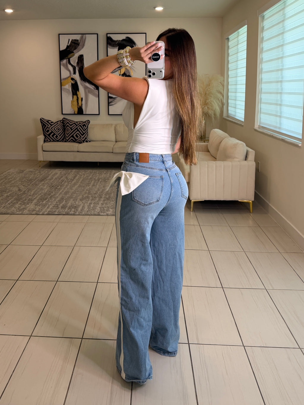 Opulent Bow Blue Denim Pants