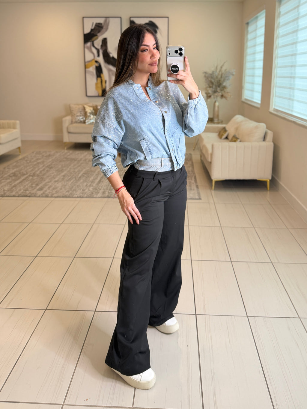 Iconic Contrast Black and Denim Pants
