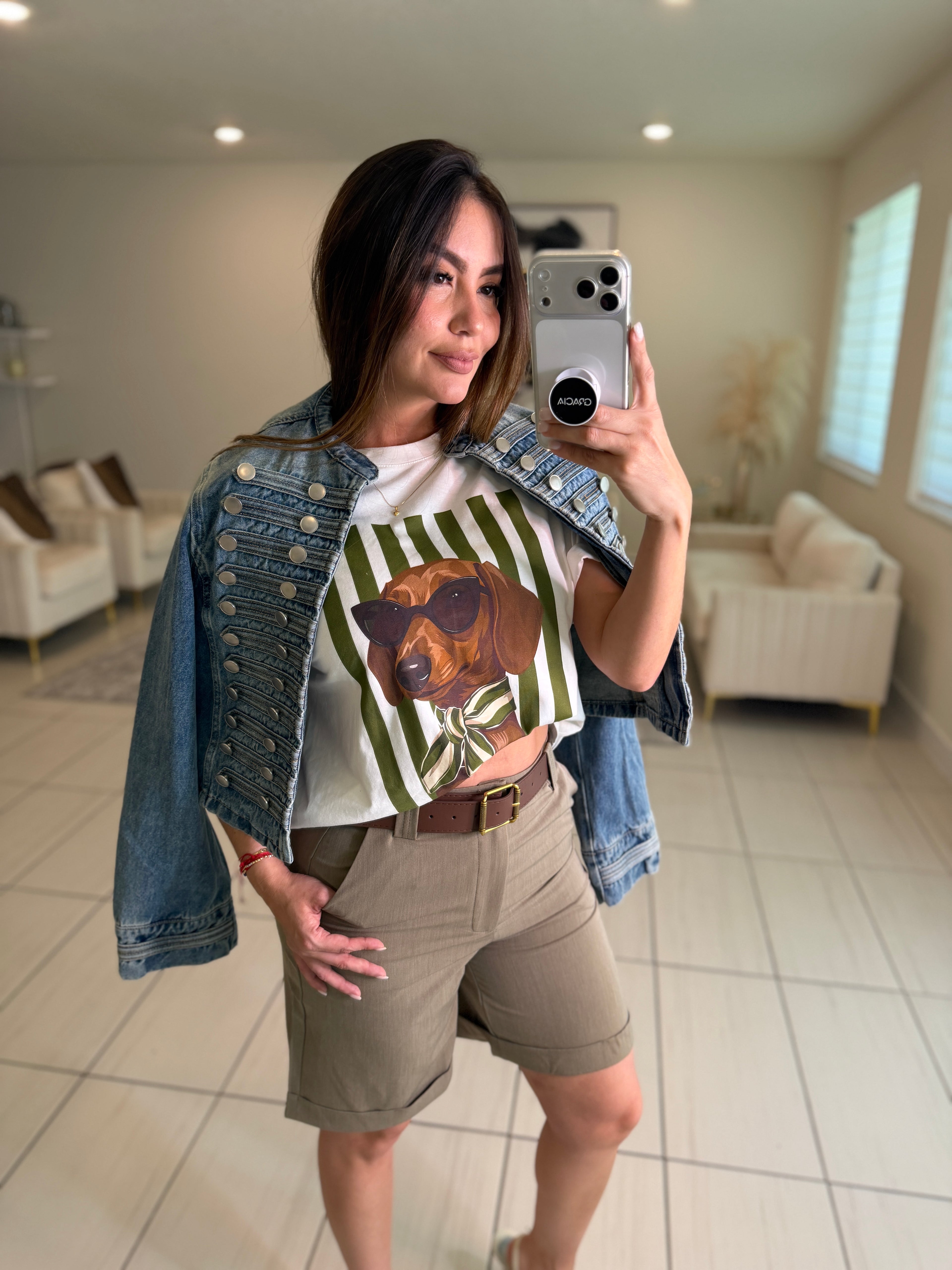 Chic Puppy Stripes White Tshirt