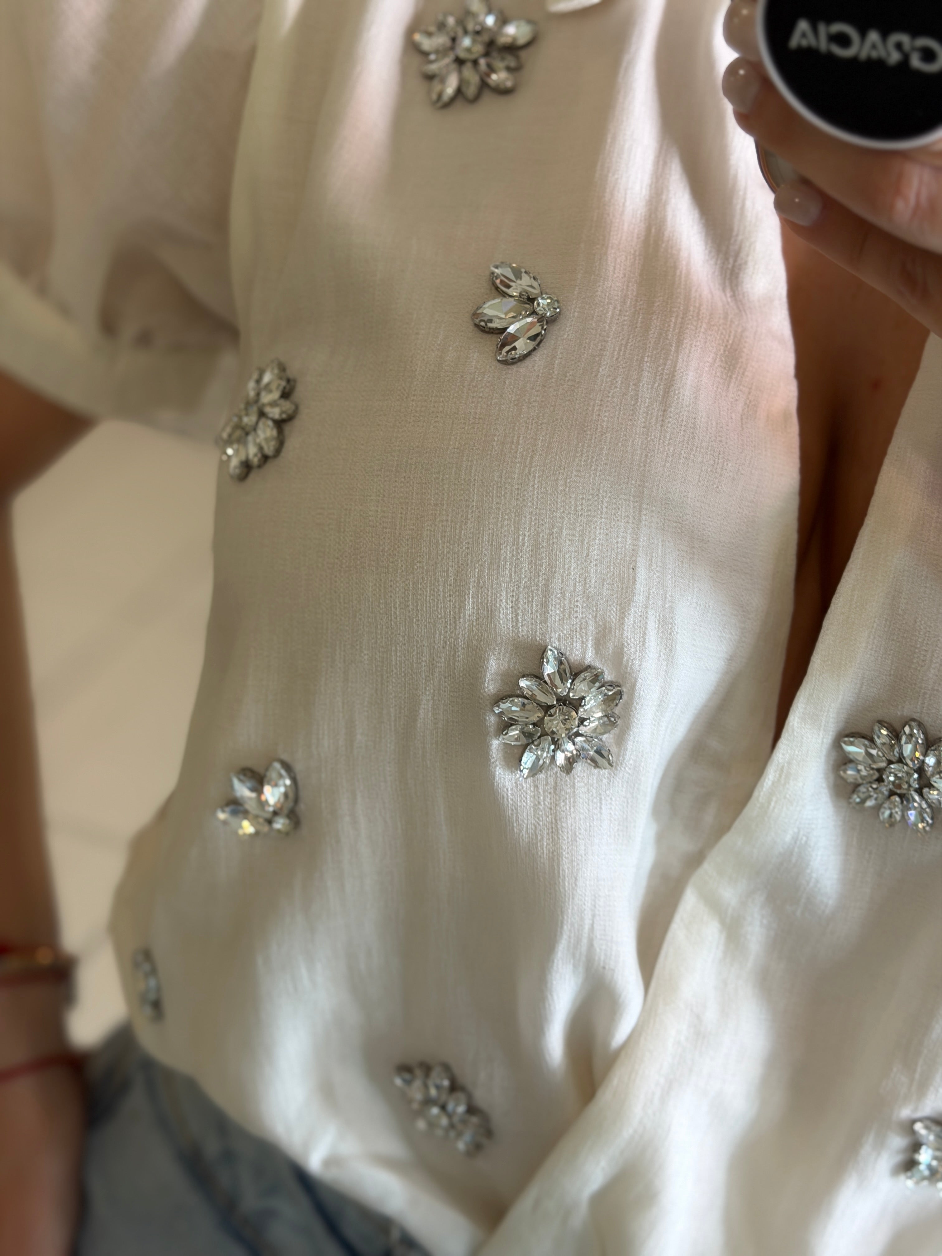 Sparkling Flowers Stones White Bodysuit