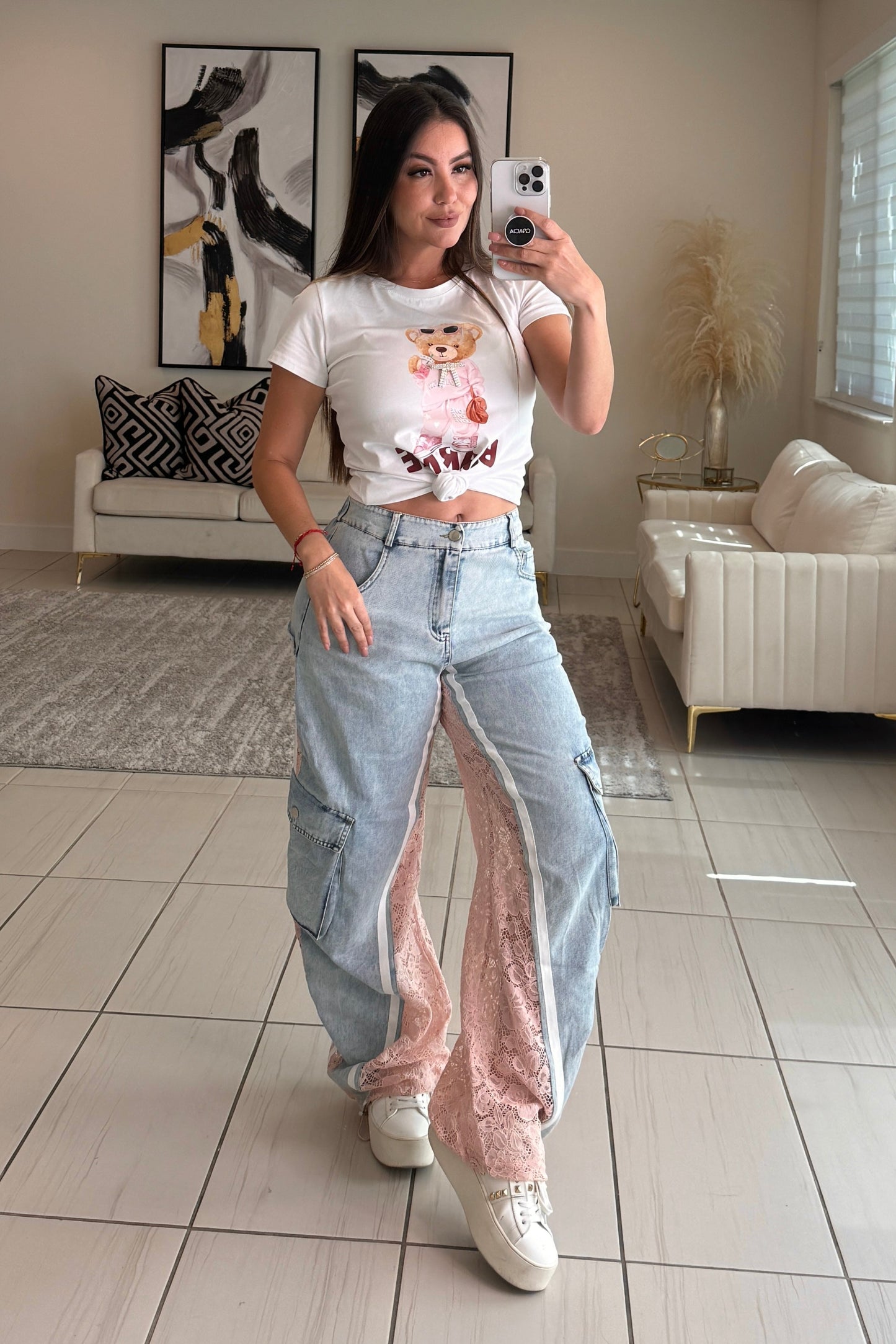 Crazy Lace Pink Denim Pants