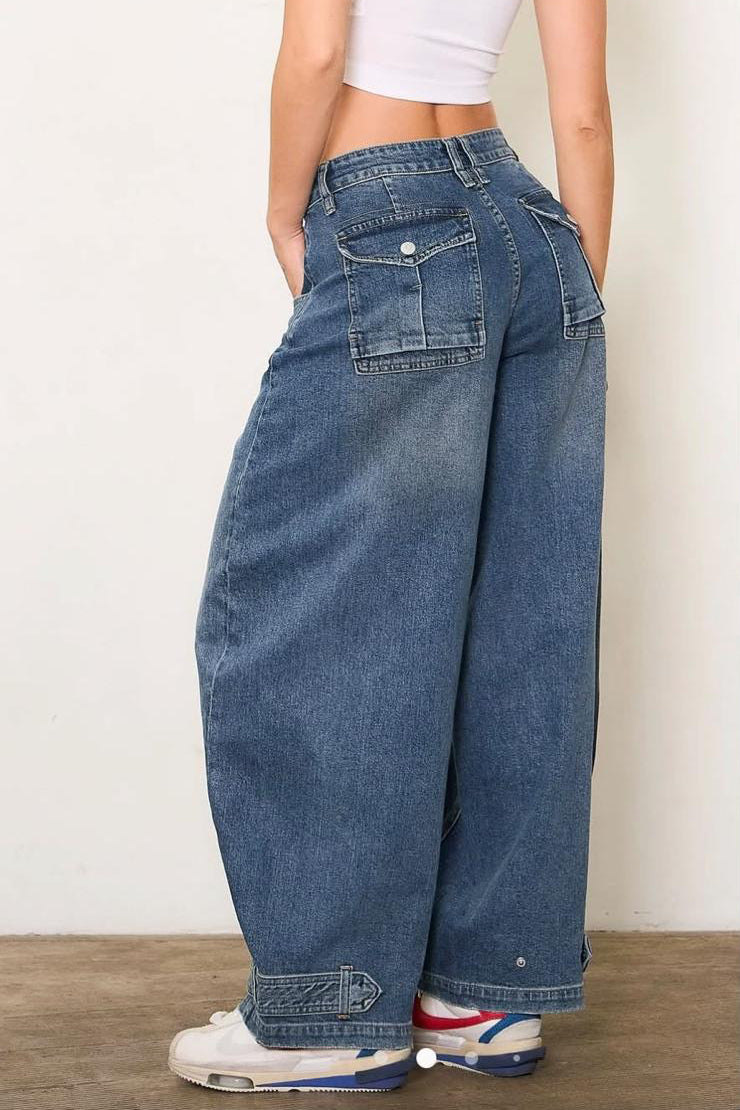 Slouchy Buckle Blue Denim Pants