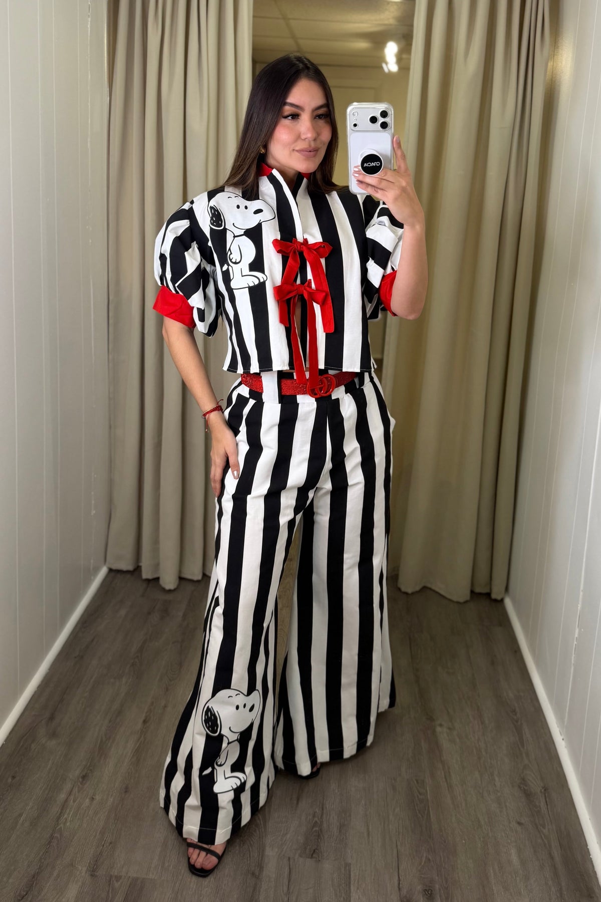 Chic Bow Stripe Pant Set
