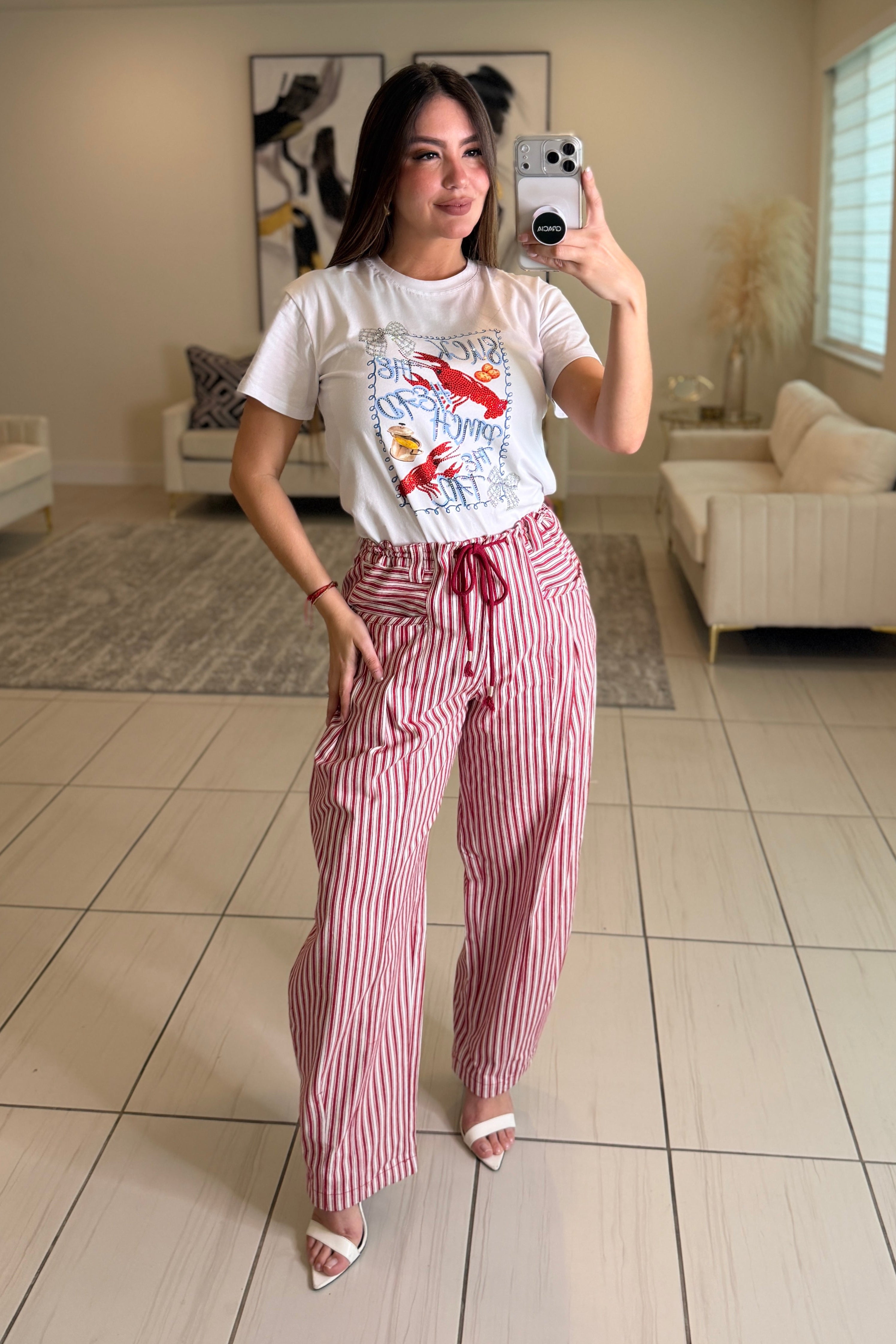 Dainty Stripes Red and White Barrel Pants