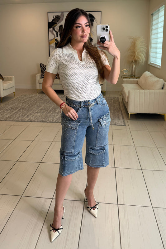 Refined Rhinestones Denim Short