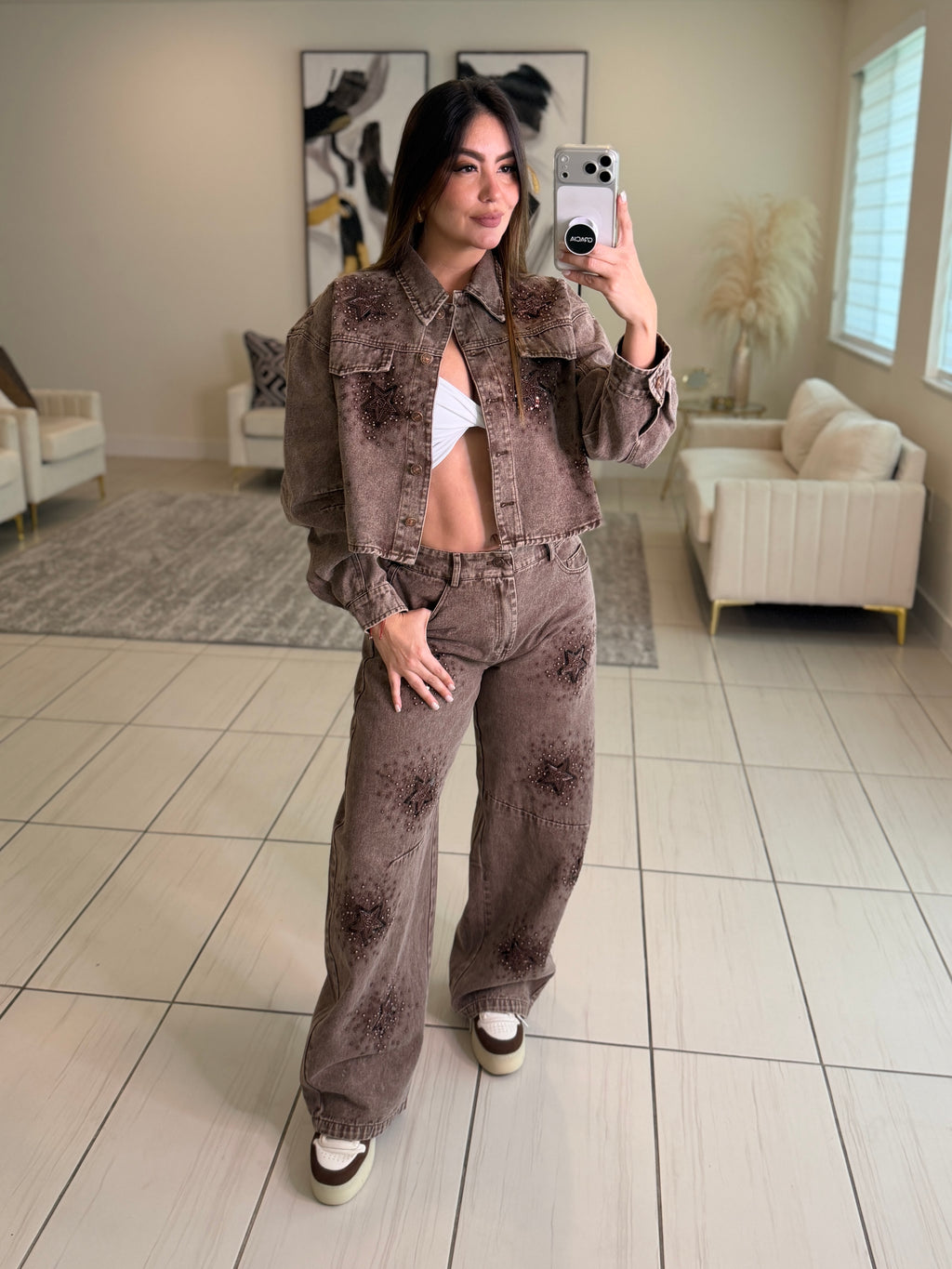 Stars Allure Brown Denim Pant Set