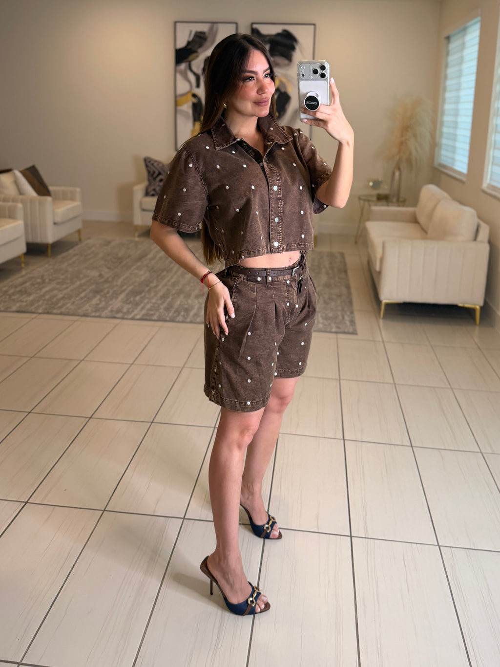 Poetic Dots Brown Short Set