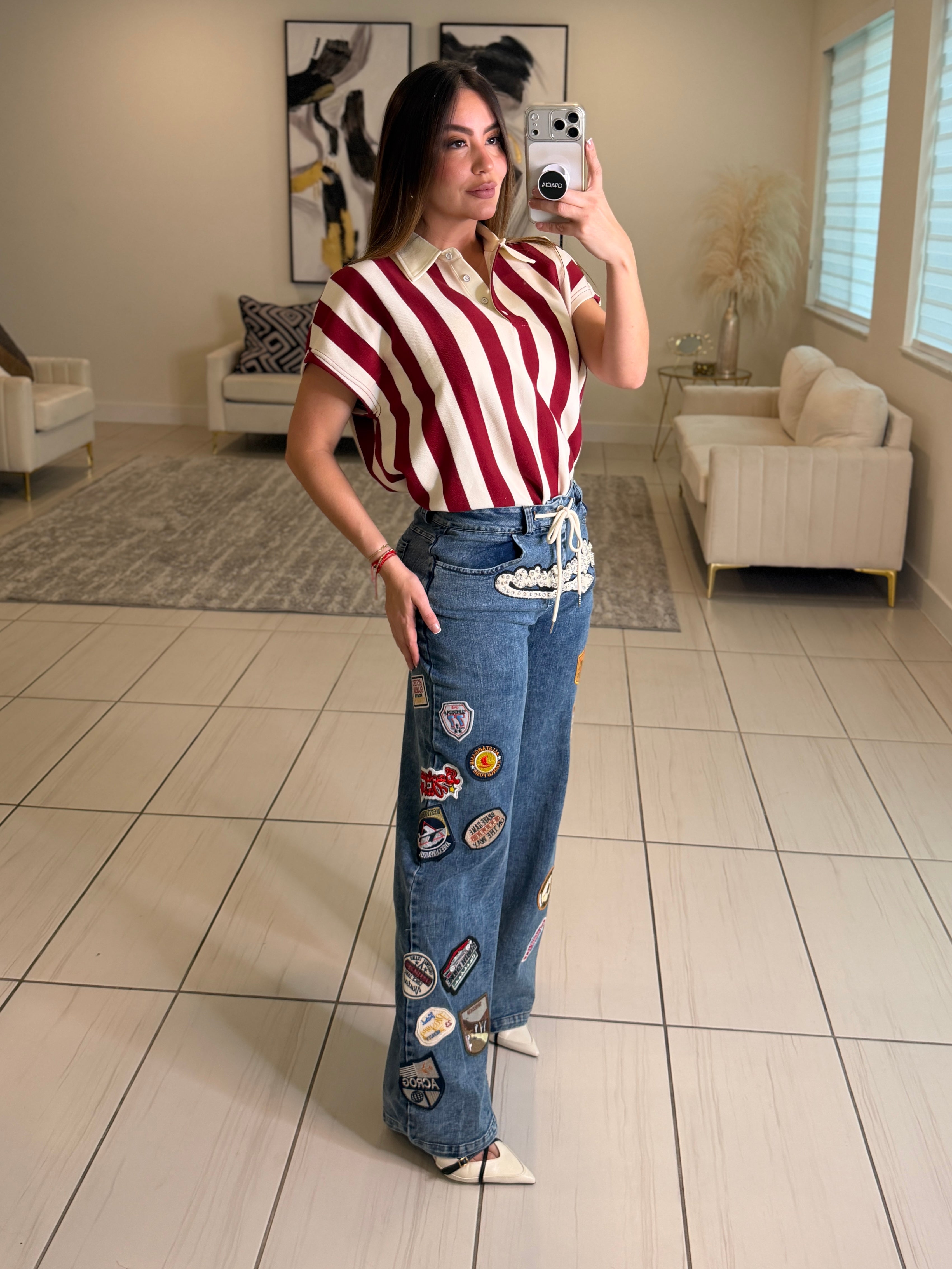 Sweet Stripes Red Wine Top
