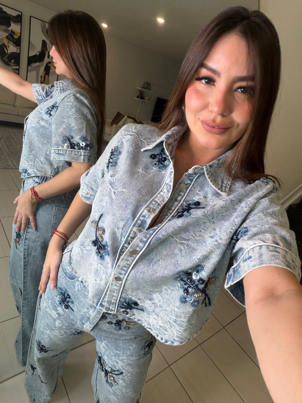 Perfect Details Denim Pant Set