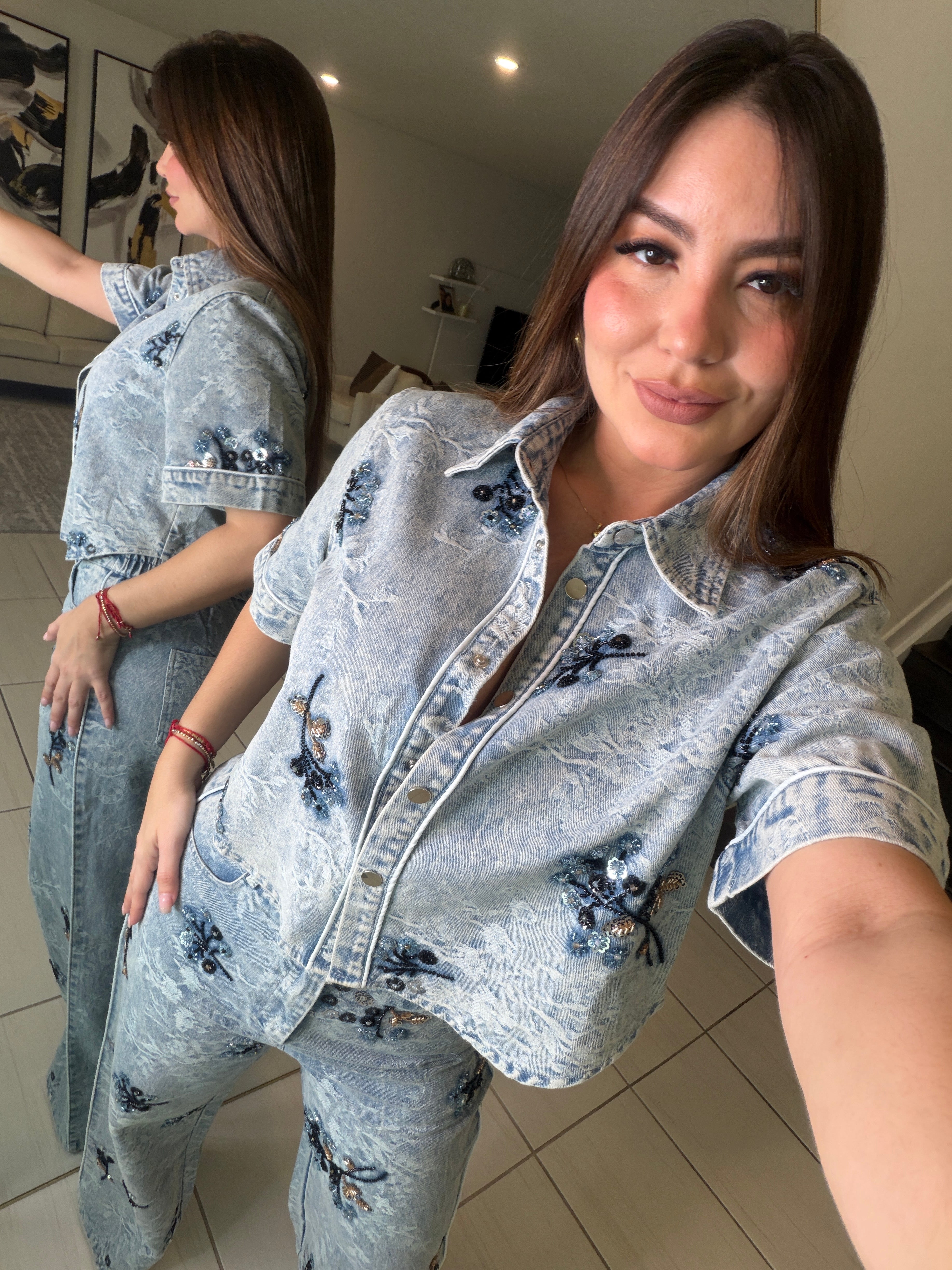 Perfect Details Denim Pant Set