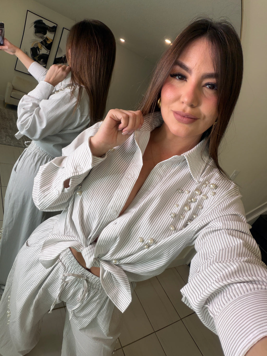 Opulent Stripes White Balloon Pant Set