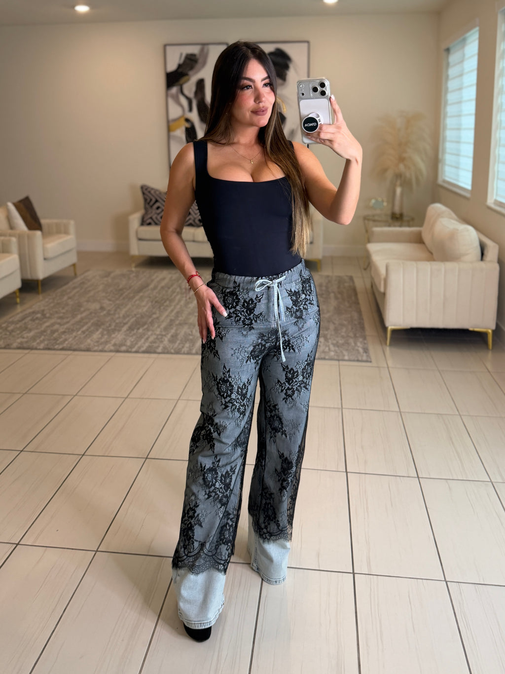 Dangerous Muse Lace Denim Pants