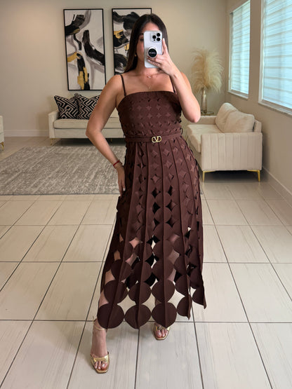 Enchanted Aura Brown Midi Dress