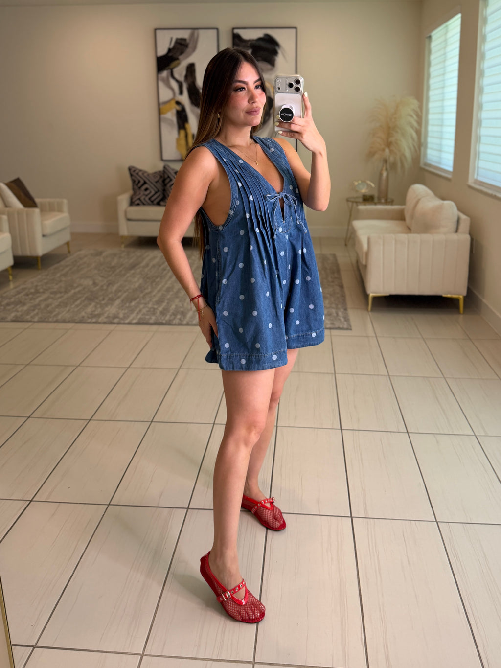Primrose Dots Denim Romper