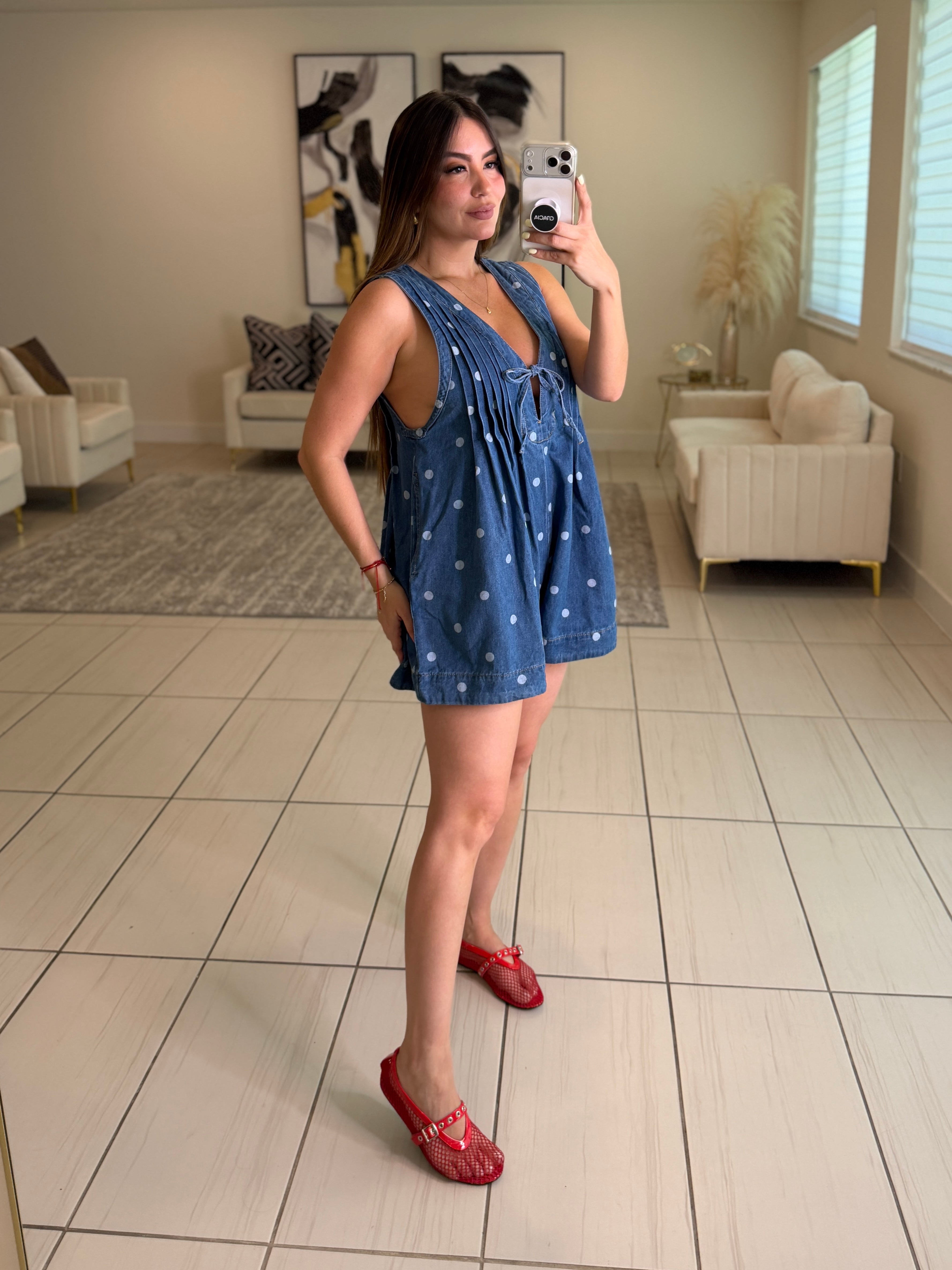 Primrose Dots Denim Romper