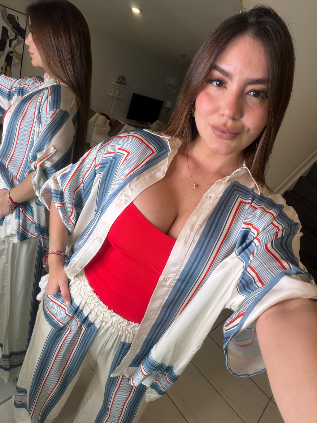 Marine Stripes Beige Pant Set