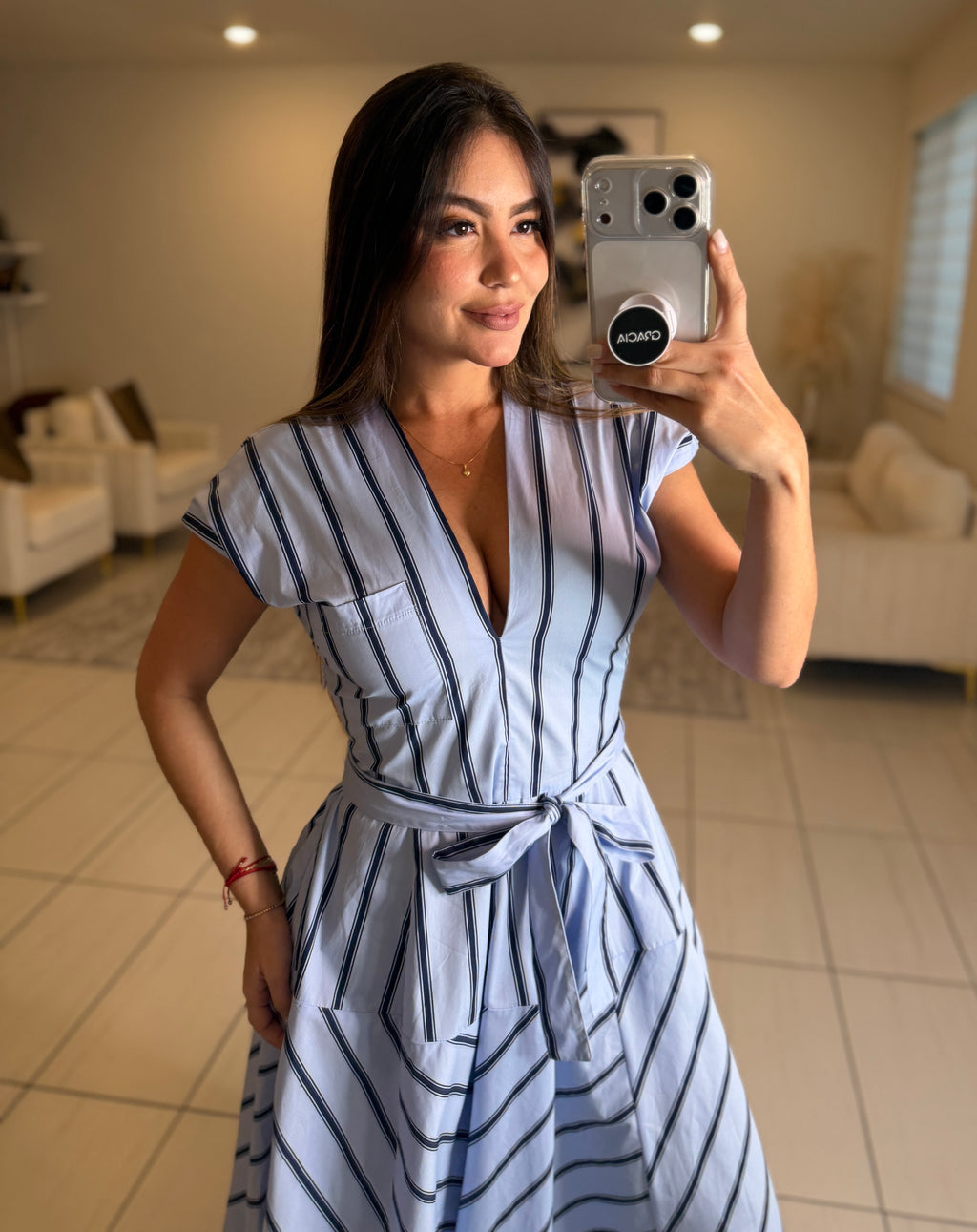 Radiant Stripes Blue Midi Dress