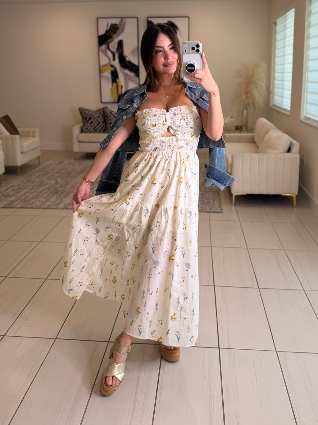 Sweet Floral Beige Dress
