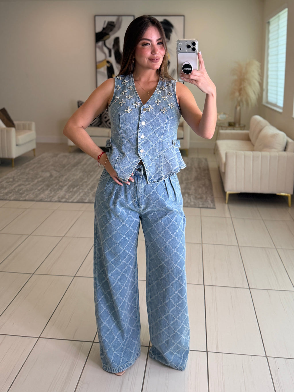 Bright Spring Denim Pant Set