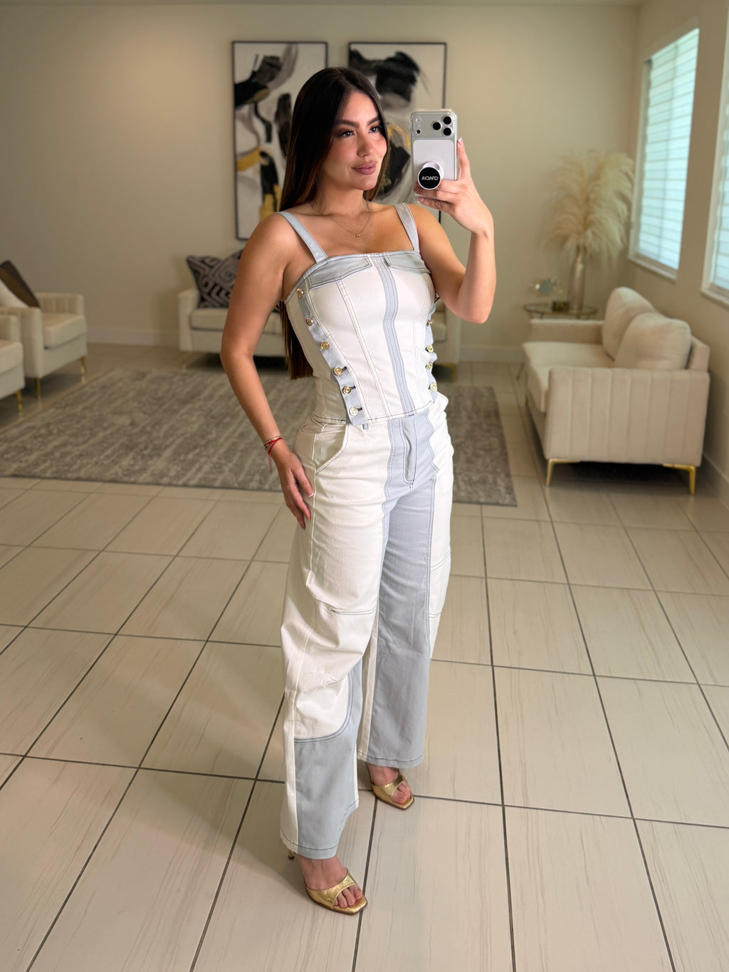Radiant Muse White and Blue Pant Set