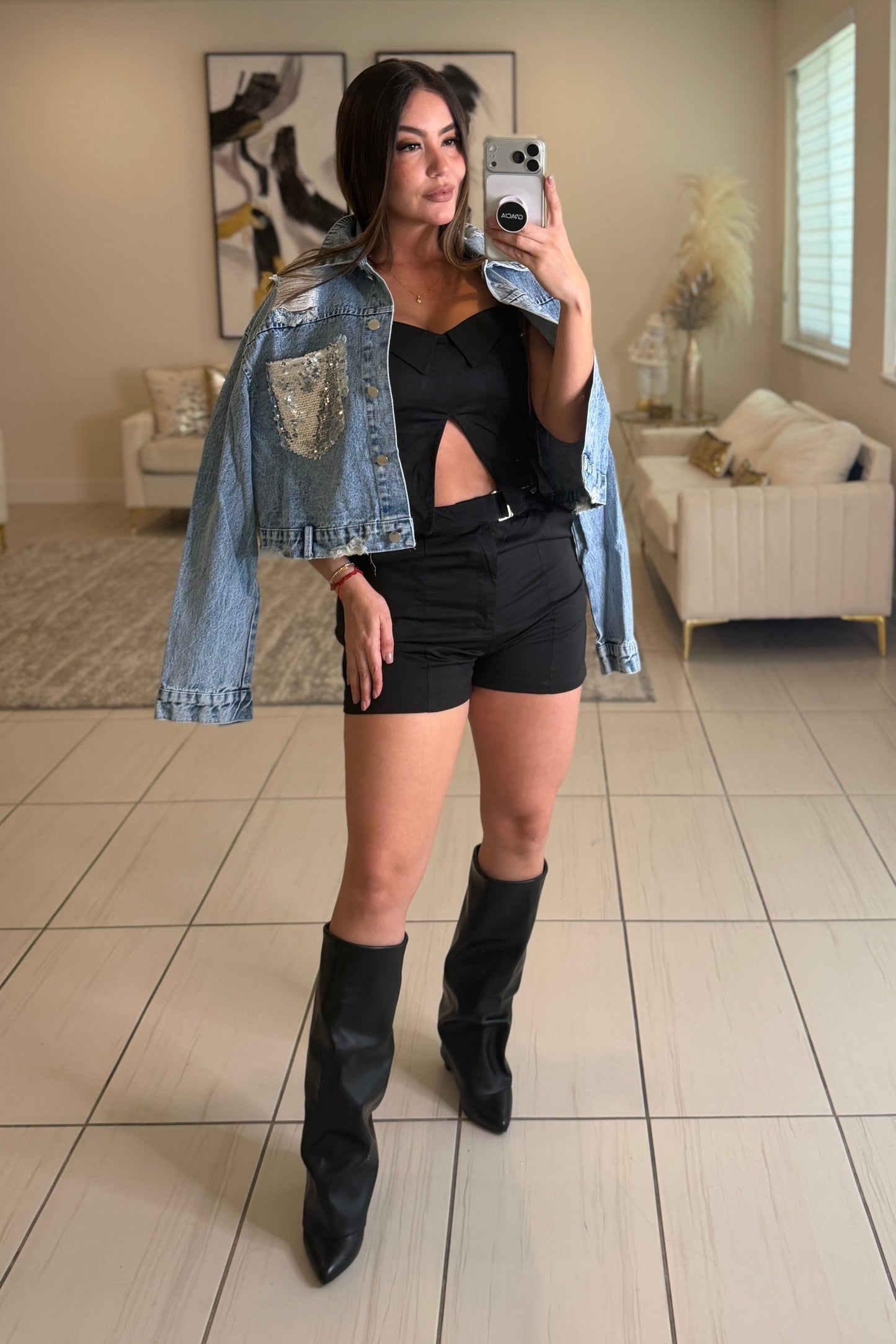 Power Poise Belted Black Short Set