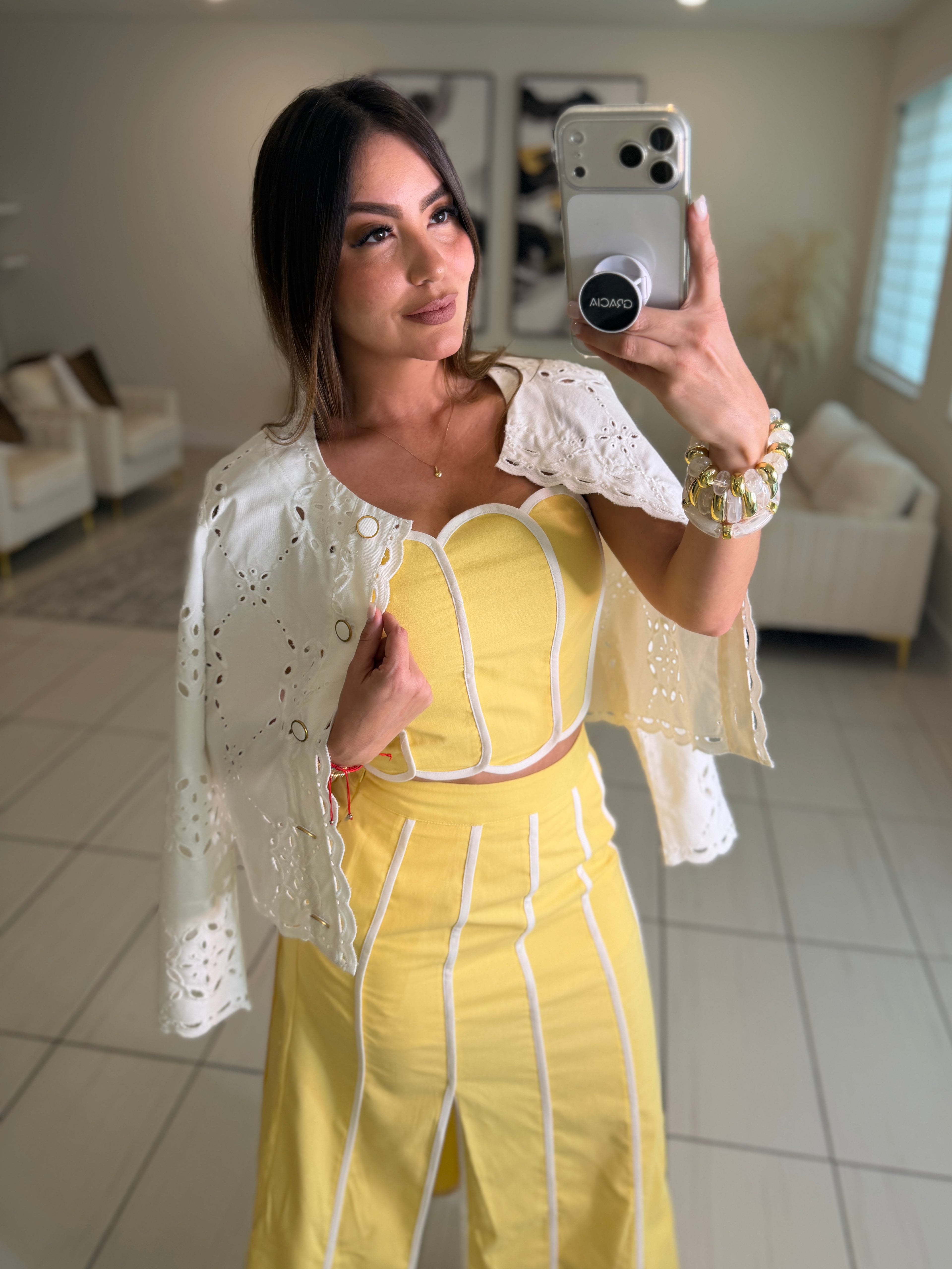 Delicate Clouds Yellow Skirt Set