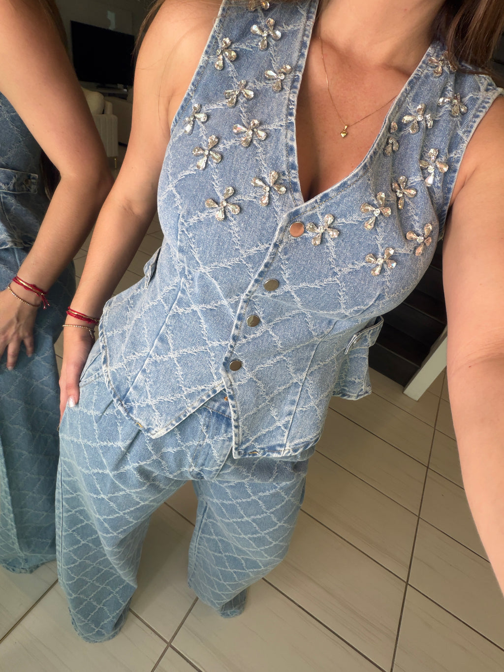 Bright Spring Denim Pant Set