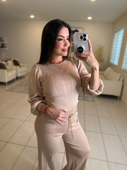 Checkmate Knit Beige Pant Set