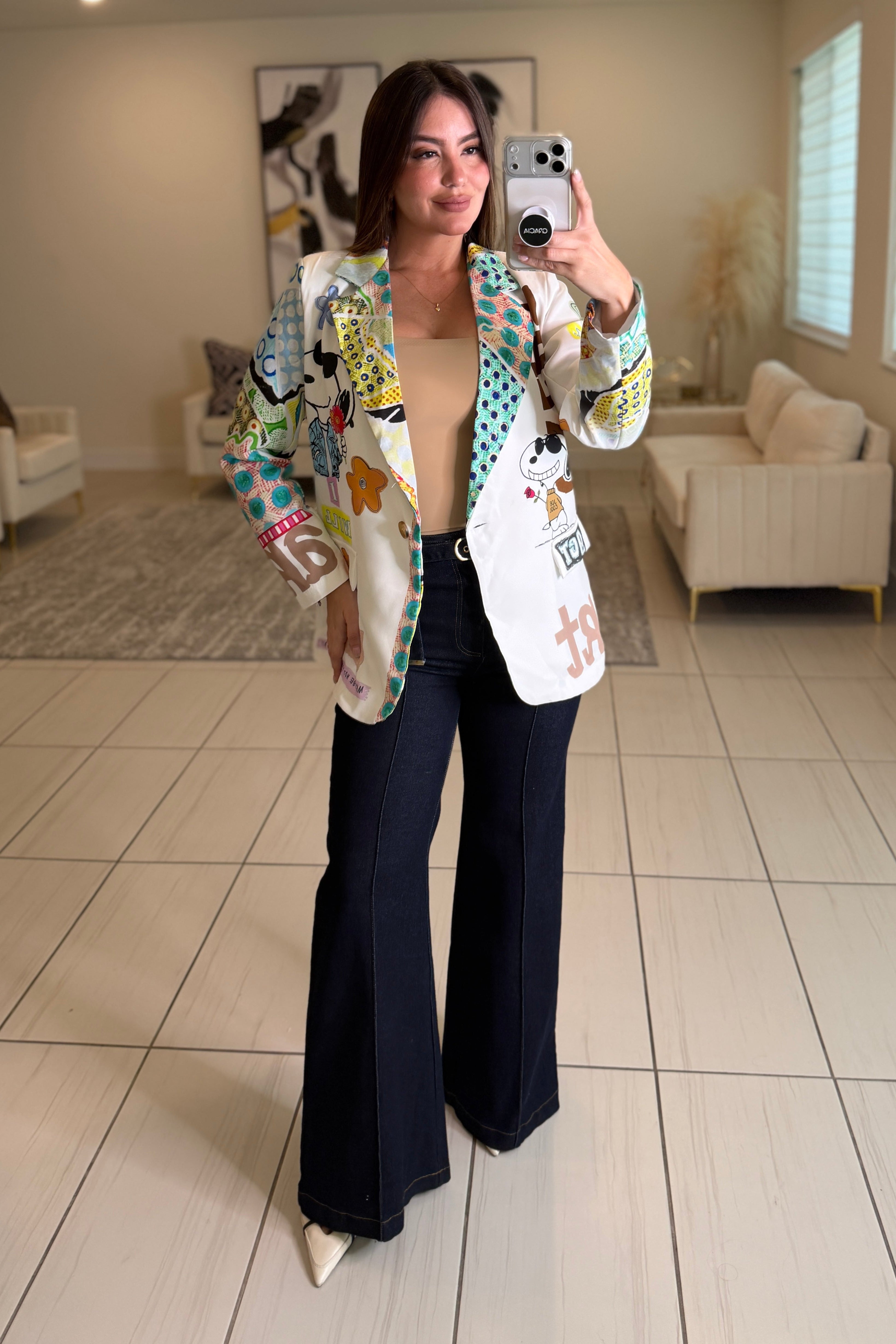 Glamorous Printed White Blazer