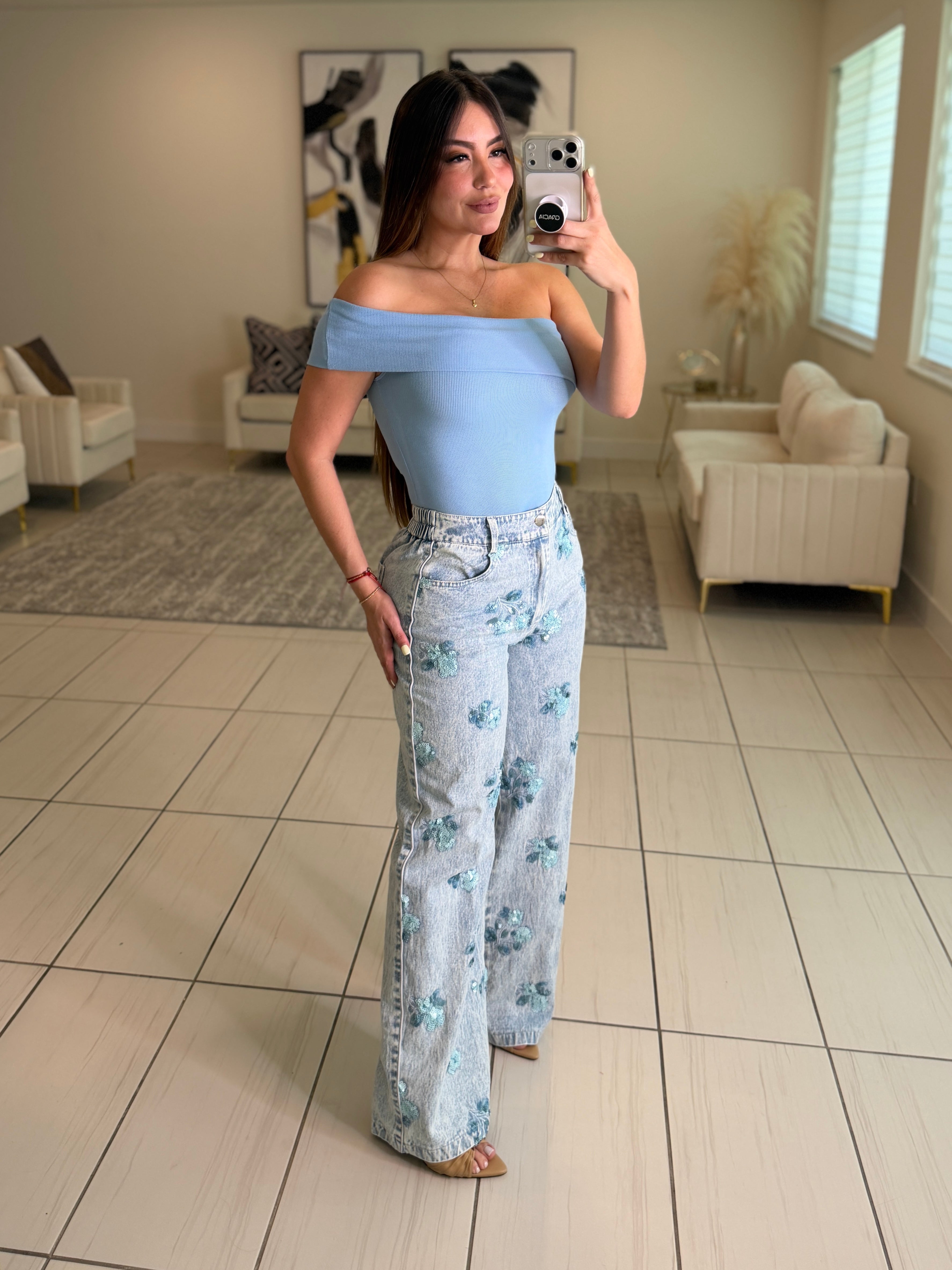 Chic Bandeau Neck Blue Top