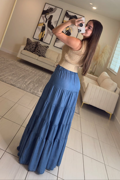 Cascade Lounge Denim Maxi Skirt