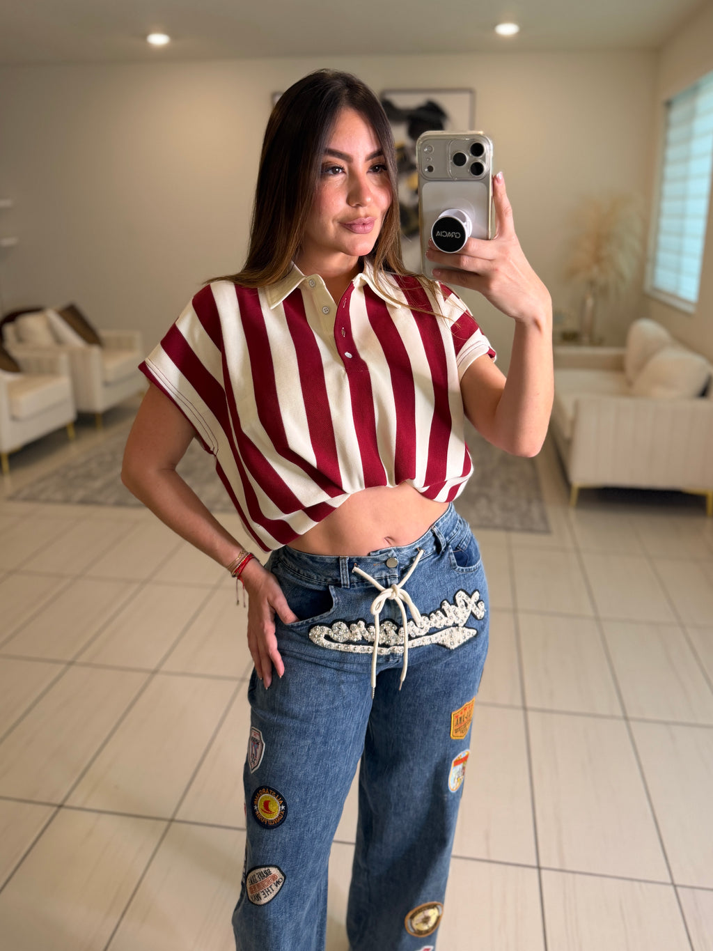 Sweet Stripes Red Wine Top