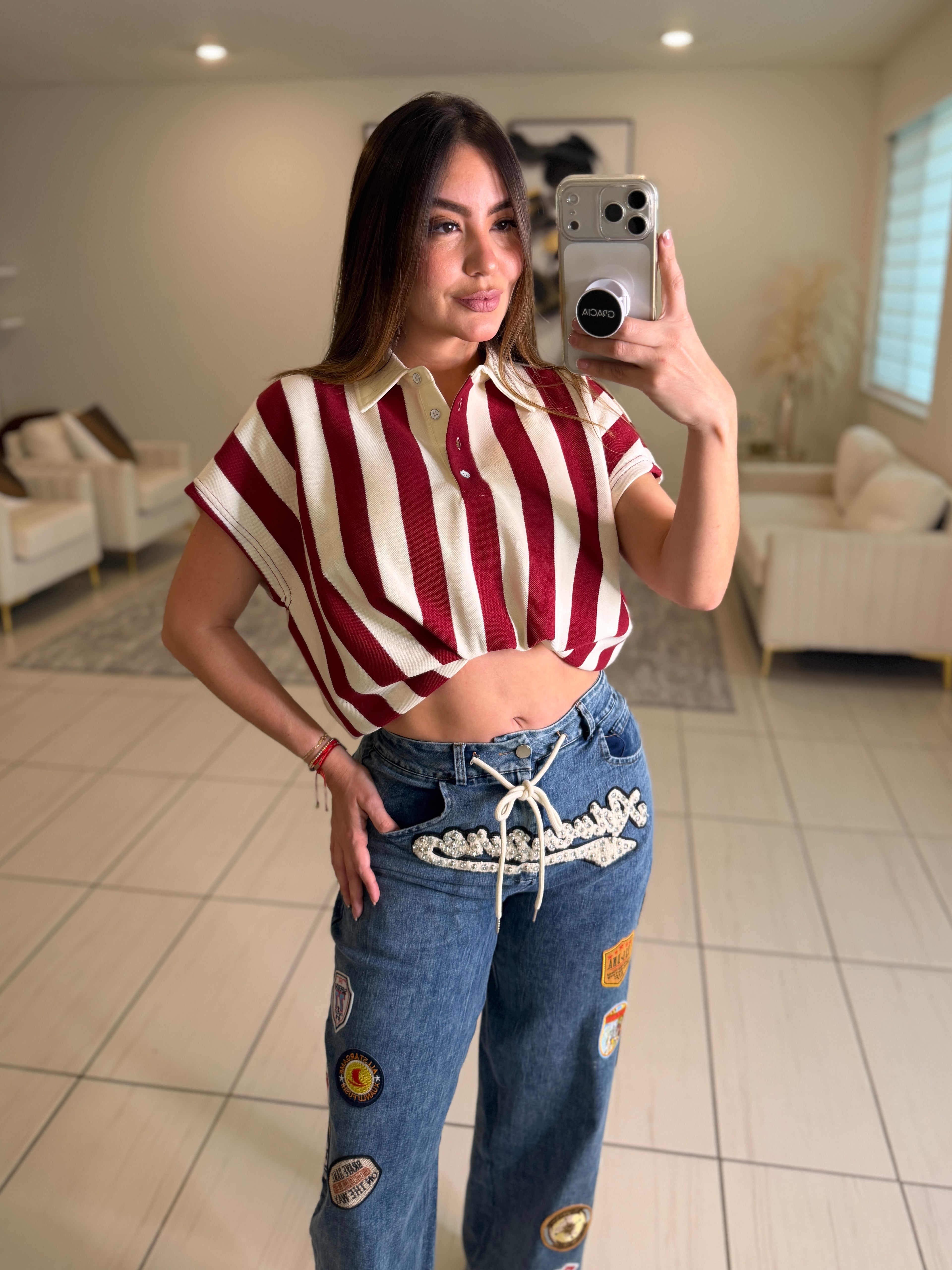Sweet Stripes Red Wine Top