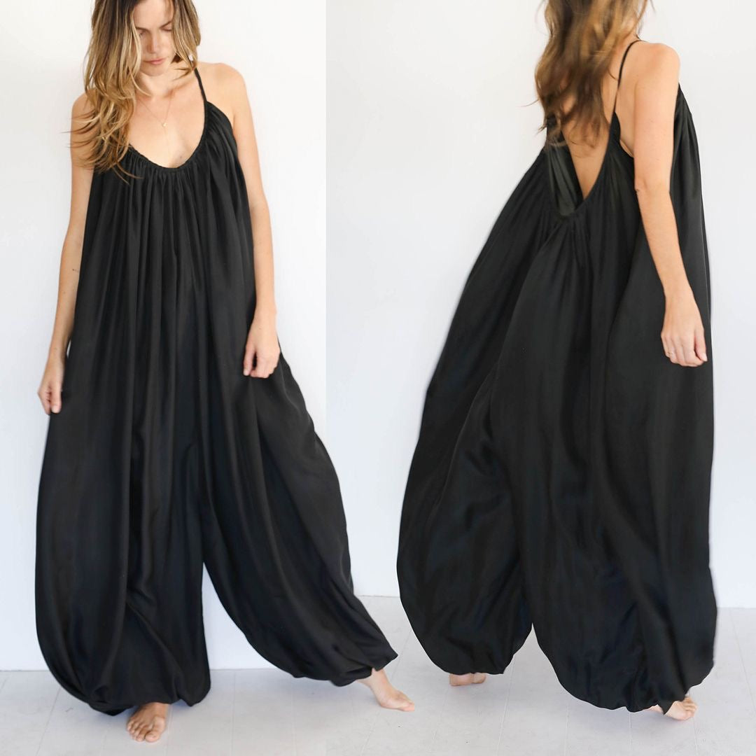 Effortless Essence Ruched Black Jumpsuit