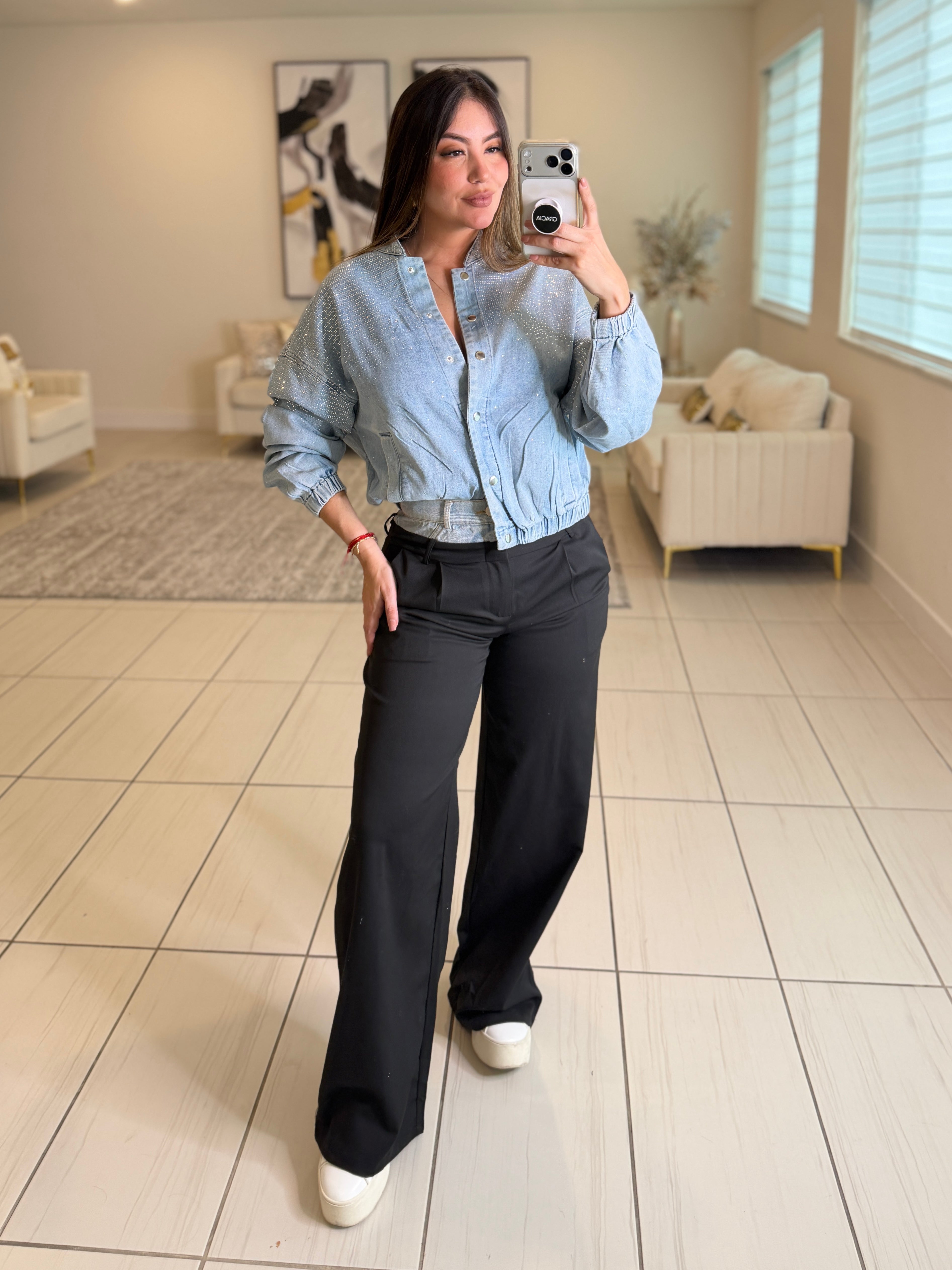 Iconic Contrast Black and Denim Pants