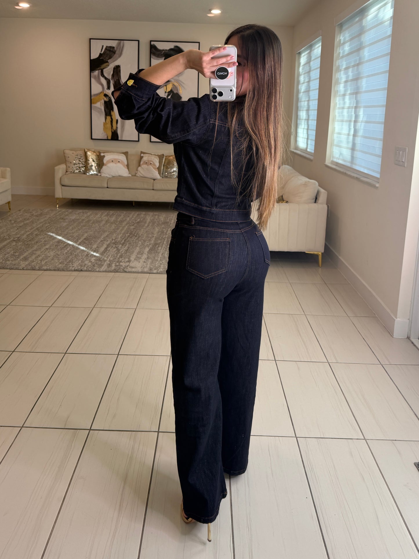 Luxe Gold Button Denim Pant Set