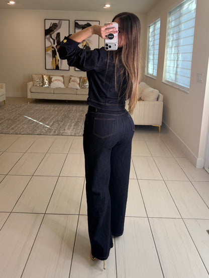 Luxe Gold Button Denim Pant Set