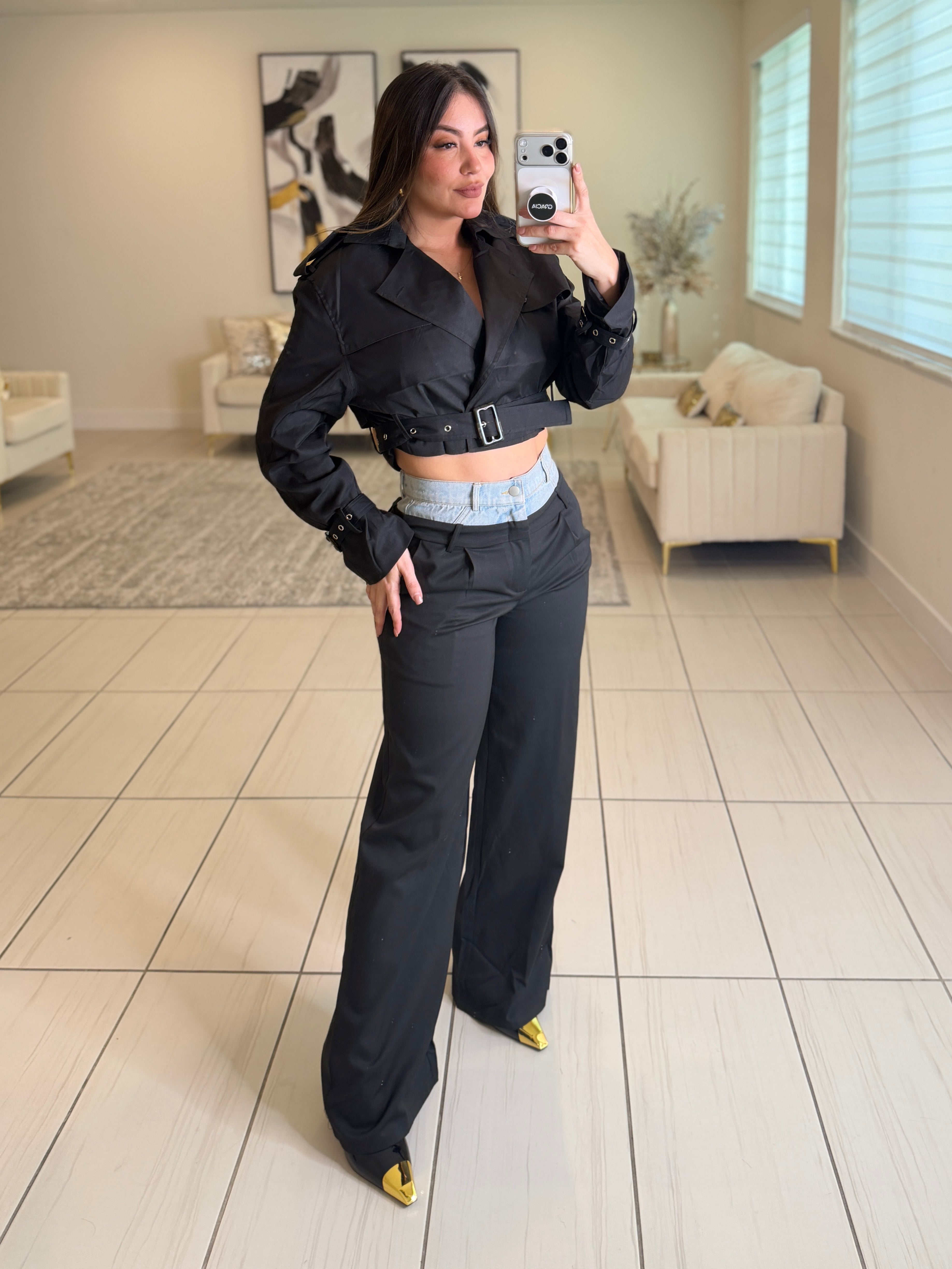 Iconic Contrast Black and Denim Pants