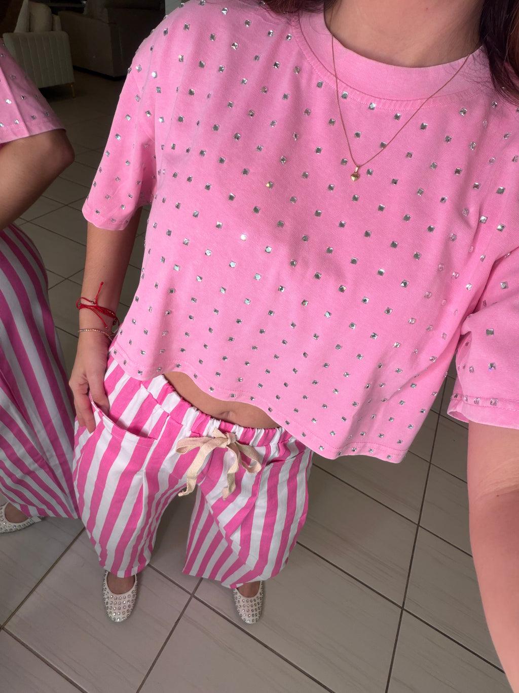 Glow Up Rhinestones Pink Top