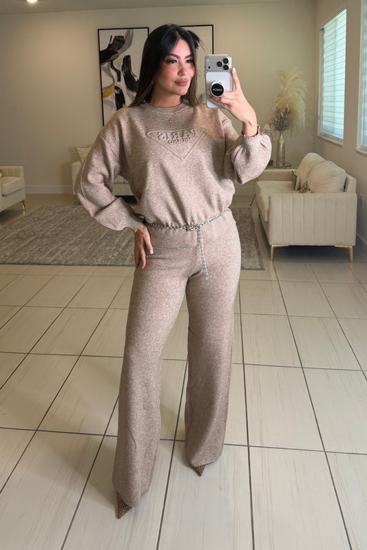 Bright Paris Taupe Knit Pant Set