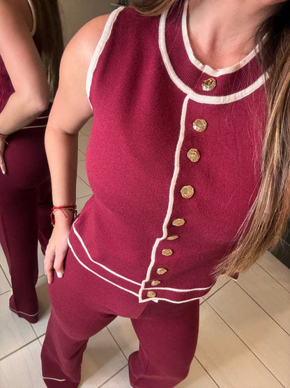 Divine Knit Red Wine Pant Set
