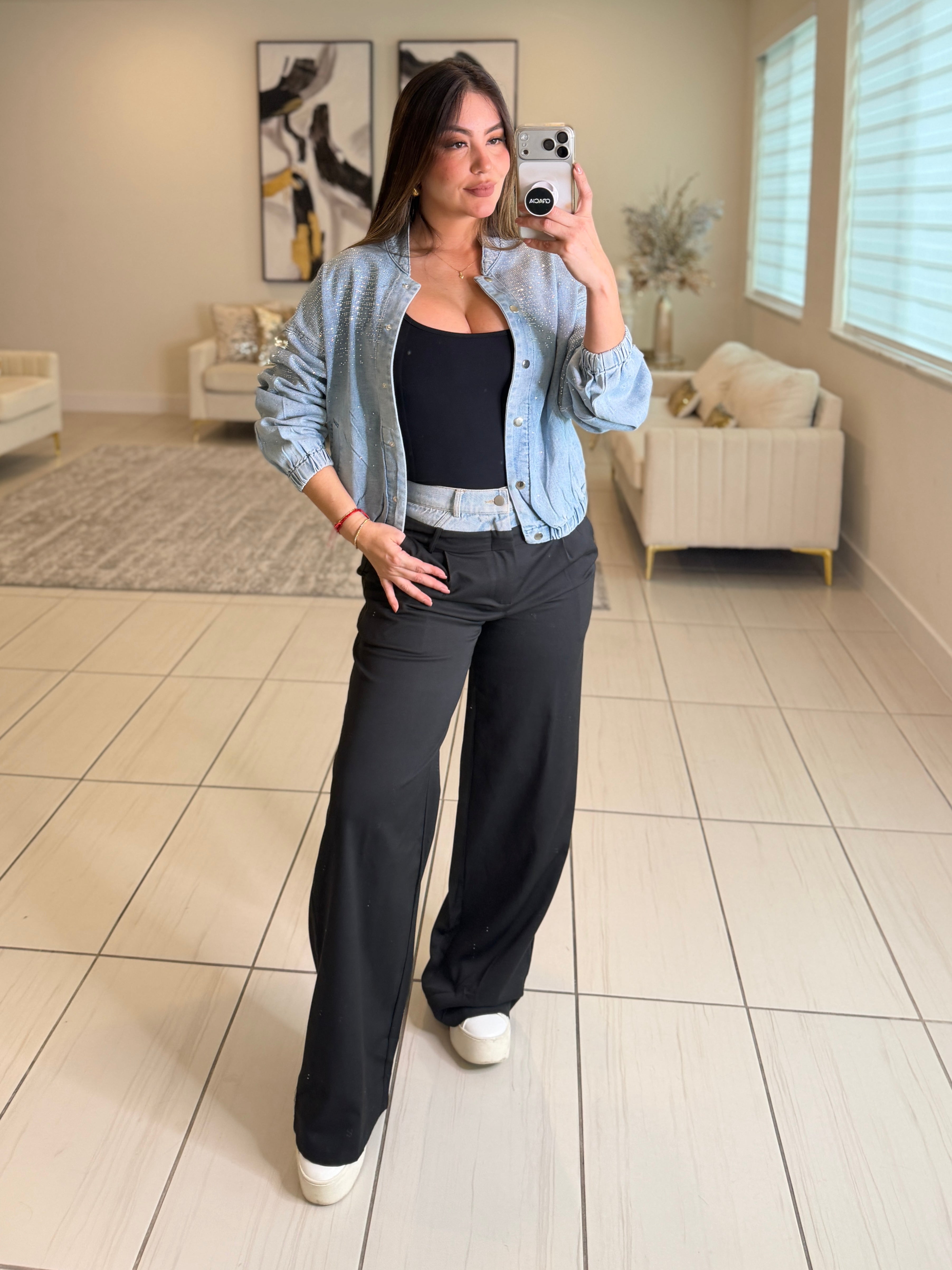 Iconic Contrast Black and Denim Pants